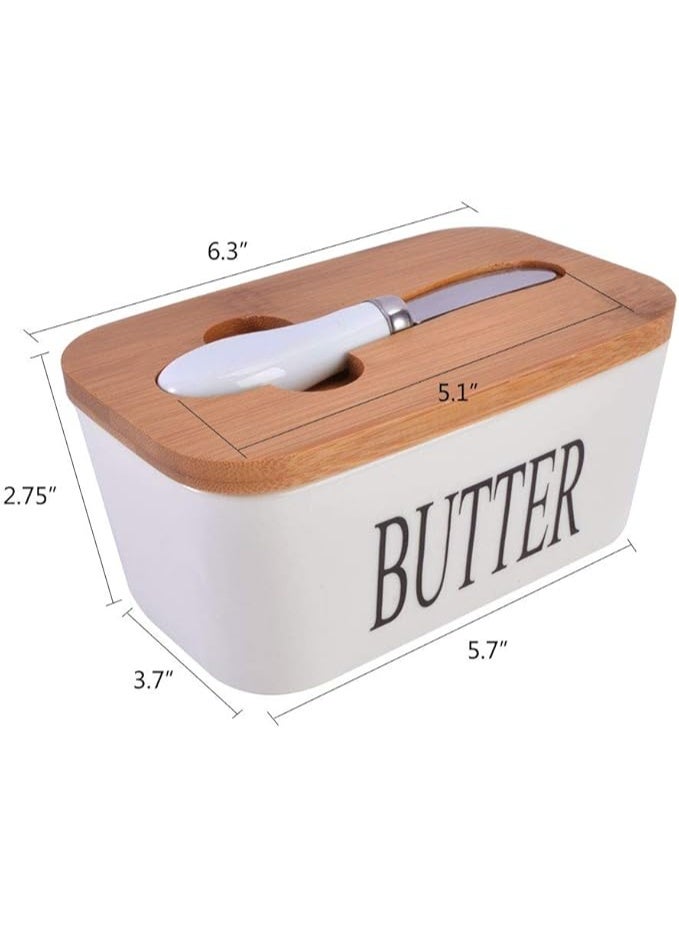 طبق زبدة بورسلين مع غطاء وسكين (500 مل)، وعاء كبير لحفظ الزبدة مع اغطية لسطح الطاولة من السيليكون عالي الجودة، امن للاستخدام في غسالة الصحون - Image 3